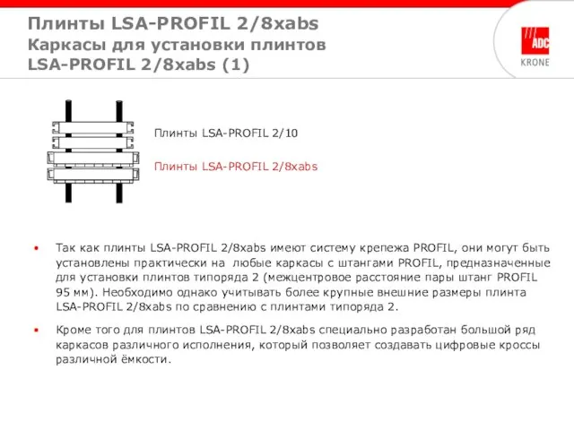 Так как плинты LSA-PROFIL 2/8xabs имеют систему крепежа PROFIL, они могут быть