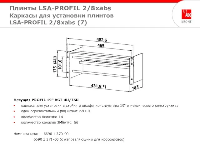 Несущая PROFIL 19“ BGT-4U/7SU каркасы для установки в стойки и шкафы конструктива