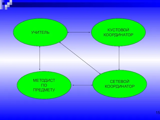 УЧИТЕЛЬ МЕТОДИСТ ПО ПРЕДМЕТУ СЕТЕВОЙ КООРДИНАТОР КУСТОВОЙ КООРДИНАТОР 15
