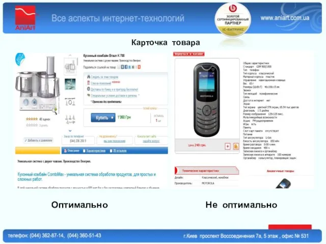 Карточка товара Оптимально Не оптимально