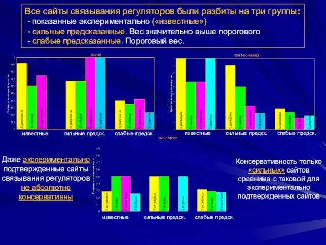 Все сайты связывания регуляторов были разбиты на три группы: - показанные экспериментально