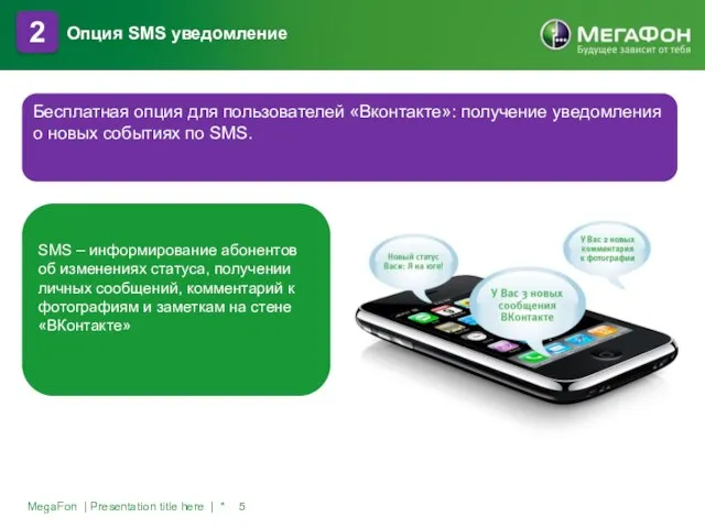 MegaFon | Presentation title here | * 2 Бесплатная опция для пользователей