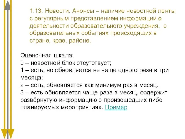 1.13. Новости. Анонсы – наличие новостной ленты с регулярным представлением информации о