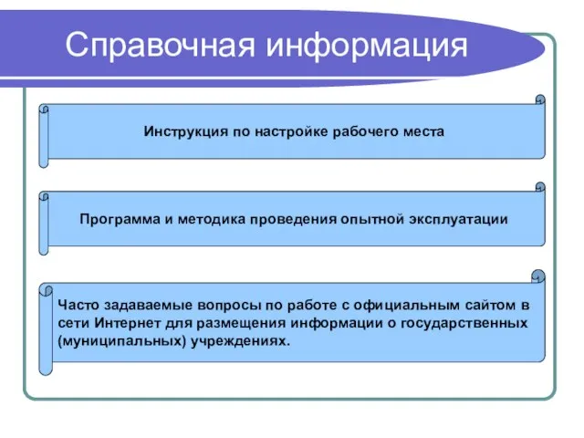 Справочная информация Инструкция по настройке рабочего места Программа и методика проведения опытной