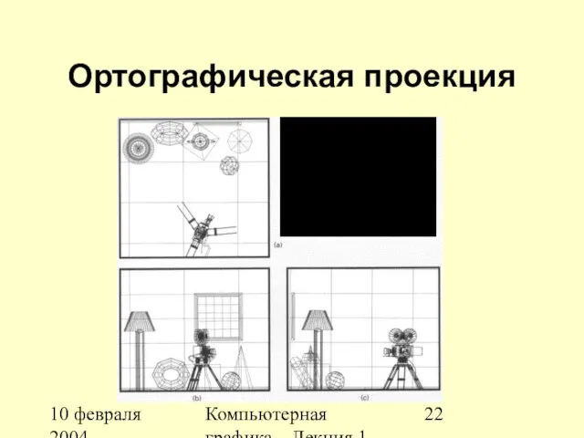 10 февраля 2004 Компьютерная графика Лекция 1 Ортографическая проекция