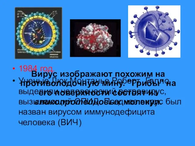 Вирус изображают похожим на противолодочную мину. "Грибы" на его поверхности состоят из