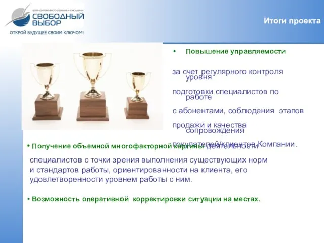 Итоги проекта Повышение управляемости за счет регулярного контроля уровня подготовки специалистов по