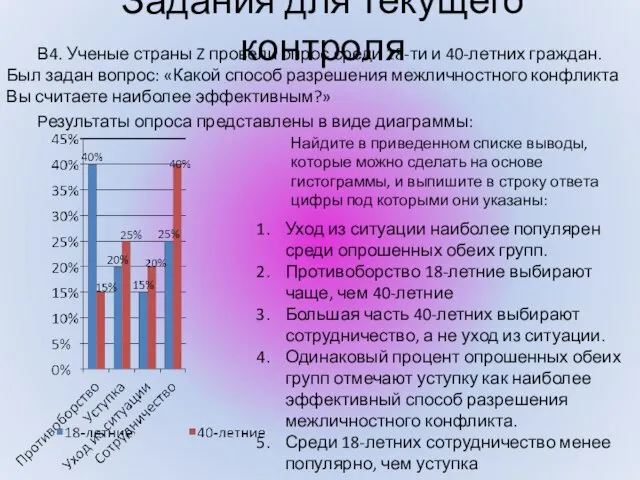 В4. Ученые страны Z провели опрос среди 18-ти и 40-летних граждан. Был