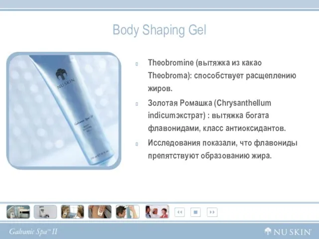 Body Shaping Gel Theobromine (вытяжка из какао Theobroma): способствует расщеплению жиров. Золотая