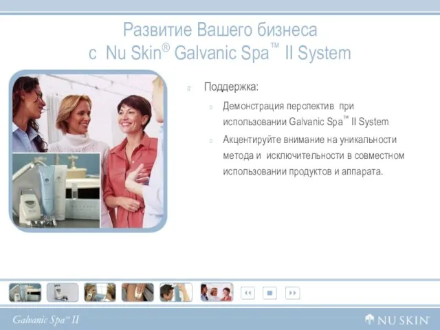 Развитие Вашего бизнеса с Nu Skin® Galvanic Spa™ II System Поддержка: Демонстрация