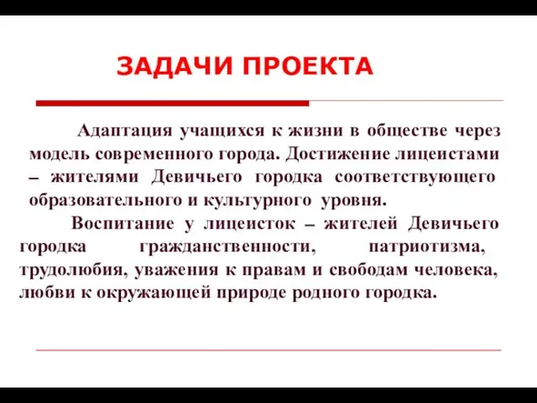 Адаптация учащихся к жизни в обществе через модель современного города. Достижение лицеистами