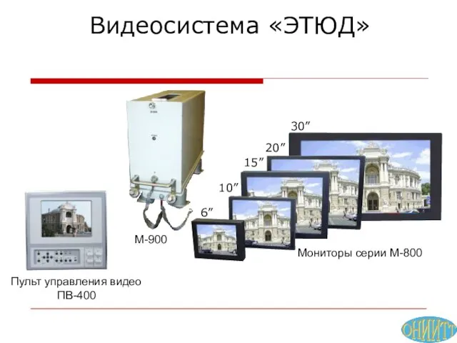 Видеосистема «ЭТЮД» М-900 Пульт управления видео ПВ-400 Мониторы серии М-800 6” 10” 15” 20” 30”