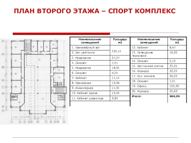 ПЛАН ВТОРОГО ЭТАЖА – СПОРТ КОМПЛЕКС