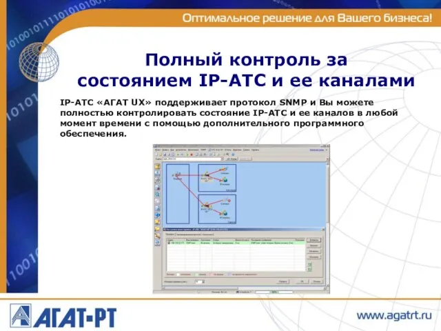 Полный контроль за состоянием IP-АТС и ее каналами IP-АТС «АГАТ UX» поддерживает