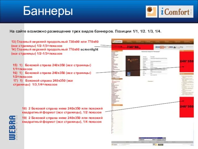 Баннеры На сайте возможно размещение трех видов баннеров. Позиции 1/1, 1/2. 1/3,