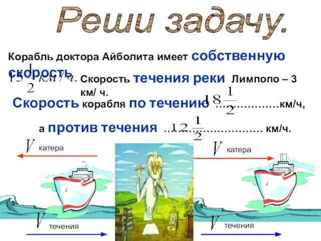 Реши задачу. Корабль доктора Айболита имеет собственную скорость Скорость течения реки Лимпопо