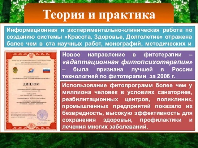 Теория и практика Информационная и экспериментально-клиническая работа по созданию системы «Красота, Здоровье,