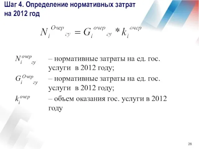 Шаг 4. Определение нормативных затрат на 2012 год Niочергу – нормативные затраты