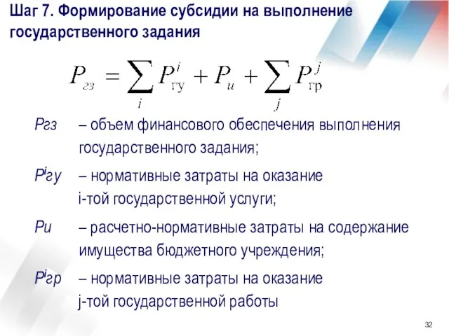 Шаг 7. Формирование субсидии на выполнение государственного задания Ргз – объем финансового