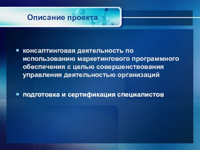 Описание проекта консалтинговая деятельность по использованию маркетингового программного обеспечения с целью совершенствования