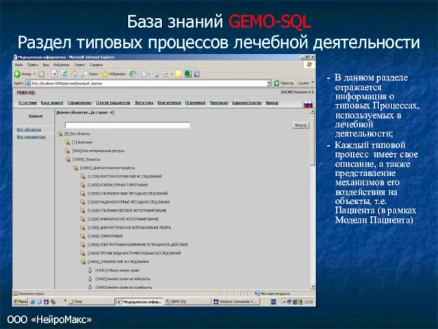 База знаний GEMO-SQL Раздел типовых процессов лечебной деятельности - В данном разделе