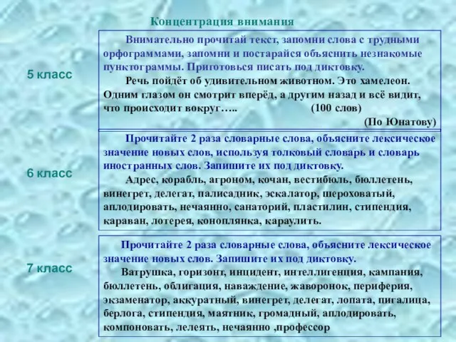 Концентрация внимания 5 класс 6 класс 7 класс Внимательно прочитай текст, запомни