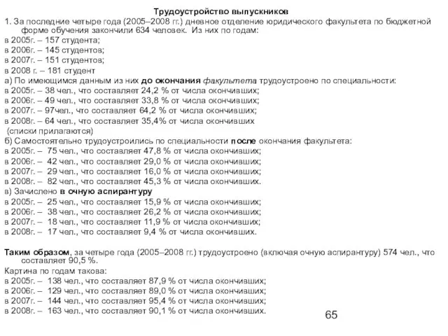 Трудоустройство выпускников 1. За последние четыре года (2005–2008 гг.) дневное отделение юридического