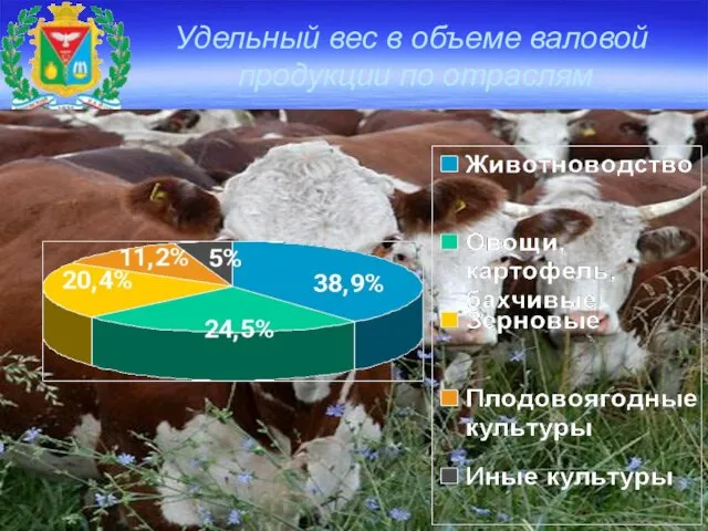 Удельный вес в объеме валовой продукции по отраслям