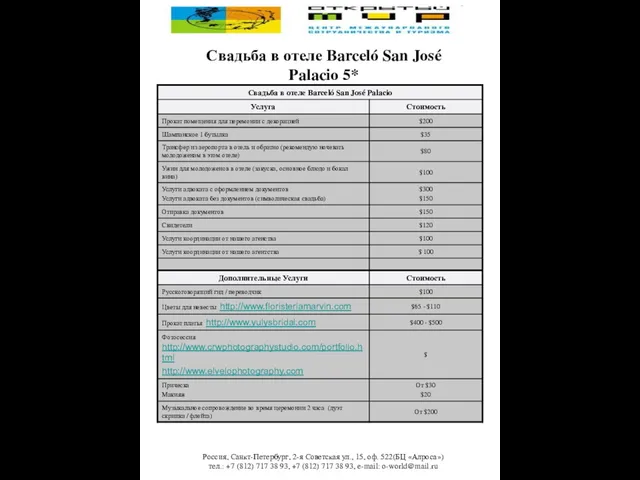 Свадьба в отеле Barceló San José Palacio 5* Россия, Санкт-Петербург, 2-я Советская