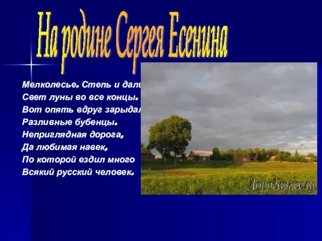 Мелколесье. Степь и дали. Свет луны во все концы. Вот опять вдруг