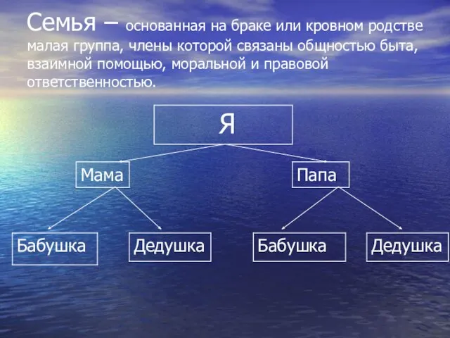 Семья – основанная на браке или кровном родстве малая группа, члены которой