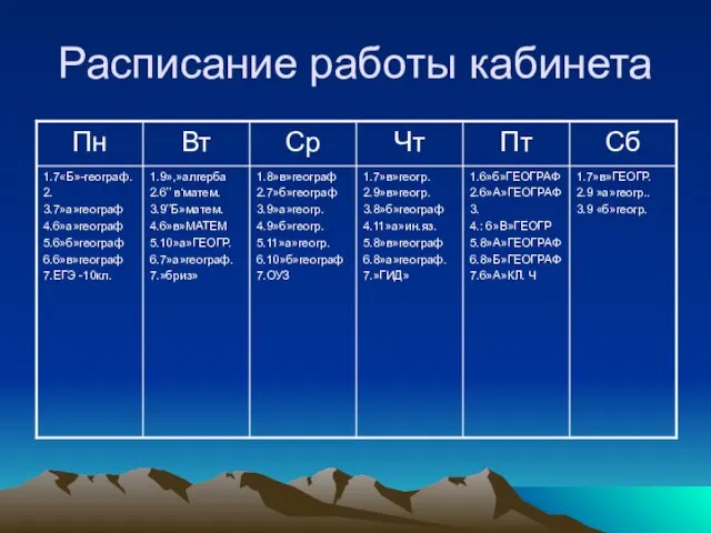 Расписание работы кабинета