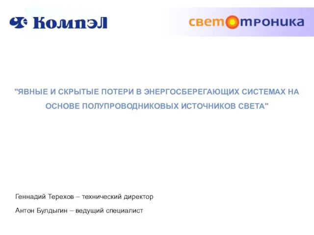 Геннадий Терехов – технический директор Антон Булдыгин – ведущий специалист Москва 2010г.