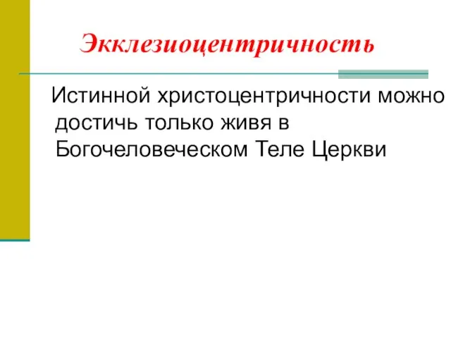 Экклезиоцентричность Истинной христоцентричности можно достичь только живя в Богочеловеческом Теле Церкви