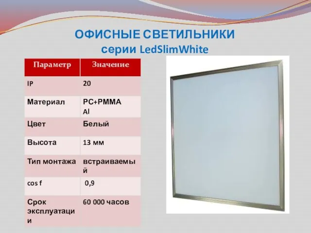 ОФИСНЫЕ СВЕТИЛЬНИКИ серии LedSlimWhite