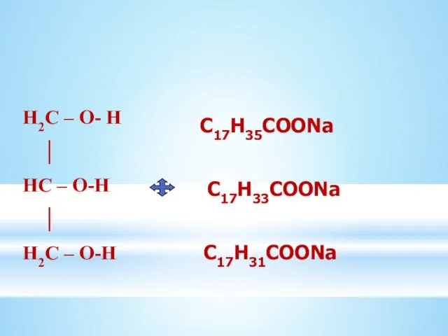 Н2С – О- Н │ НС – О-Н │ Н2С – О-Н С17Н35СООNa С17Н33СООNa С17Н31СООNa