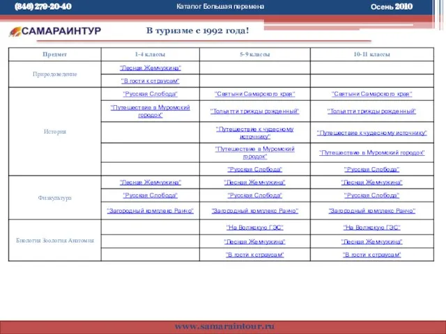 Каталог Большая перемена В туризме с 1992 года! www.samaraintour.ru Осень 2010 (846) 279-20-40