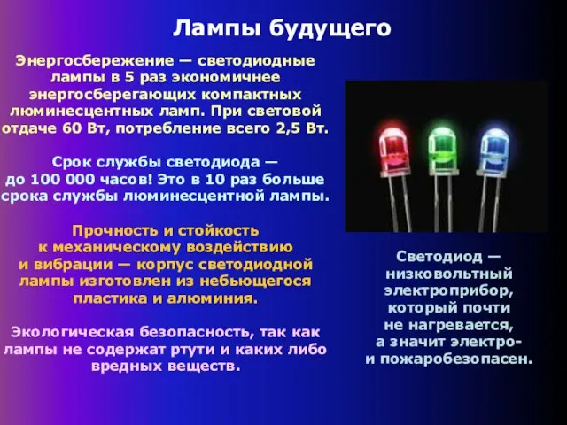 Лампы будущего Энергосбережение — светодиодные лампы в 5 раз экономичнее энергосберегающих компактных