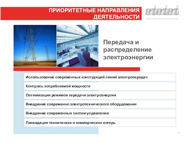 Использование современных конструкций линий электропередач Оптимизация режимов передачи электроэнергии Внедрение современно электротехнического