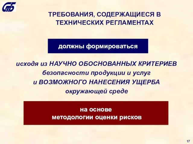 ТРЕБОВАНИЯ, СОДЕРЖАЩИЕСЯ В ТЕХНИЧЕСКИХ РЕГЛАМЕНТАХ должны формироваться исходя из НАУЧНО ОБОСНОВАННЫХ КРИТЕРИЕВ