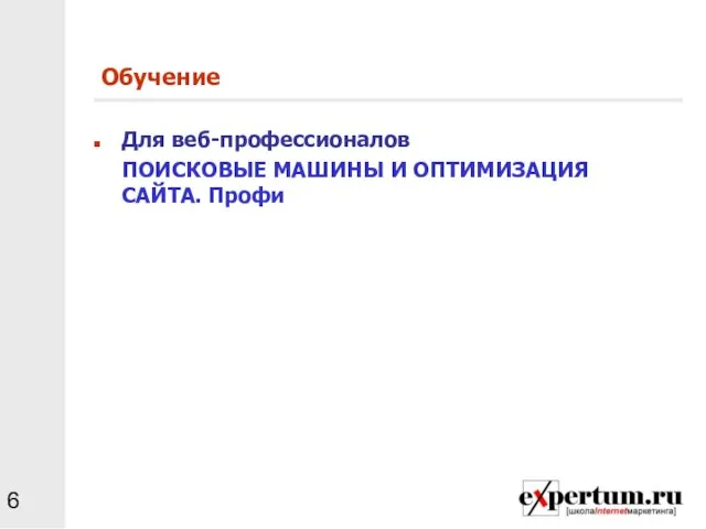 Обучение Для веб-профессионалов ПОИСКОВЫЕ МАШИНЫ И ОПТИМИЗАЦИЯ САЙТА. Профи