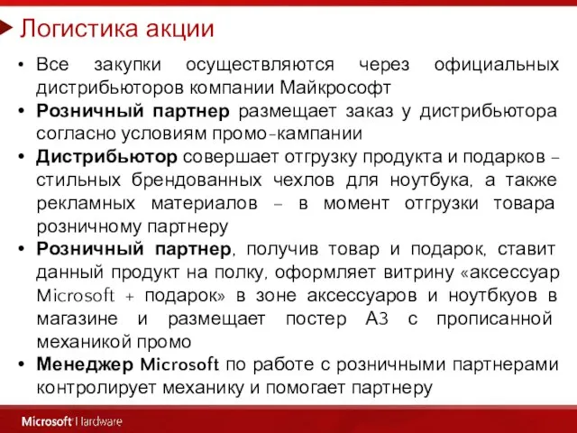 Логистика акции Все закупки осуществляются через официальных дистрибьюторов компании Майкрософт Розничный партнер