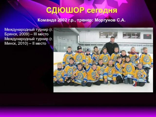 СДЮШОР сегодня Команда 2002 г.р., тренер: Моргунов С.А. Международный турнир (г.Брянск, 2009)