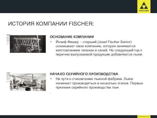 ОСНОВАНИЕ КОМПАНИИ Йозеф Фишер – старший (Josef Fischer Senior) основывает свою компанию,