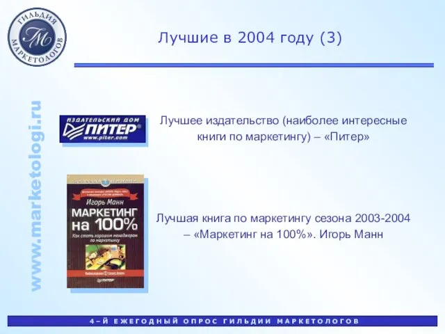 Лучшие в 2004 году (3) Лучшее издательство (наиболее интересные книги по маркетингу)