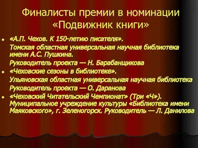 Финалисты премии в номинации «Подвижник книги» «А.П. Чехов. К 150-летию писателя». Томская