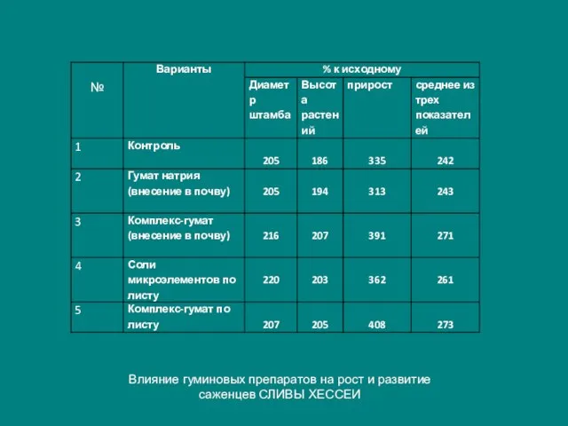 Влияние гуминовых препаратов на рост и развитие саженцев СЛИВЫ ХЕССЕИ