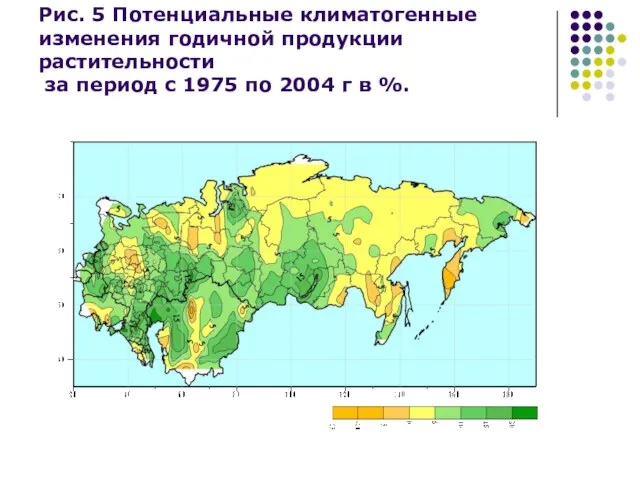 Рис. 5 Потенциальные климатогенные изменения годичной продукции растительности за период с 1975