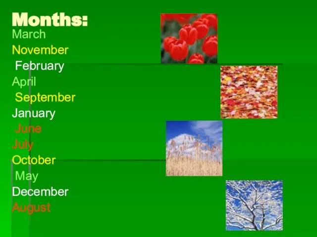Months: March November February April September January June July October May December August