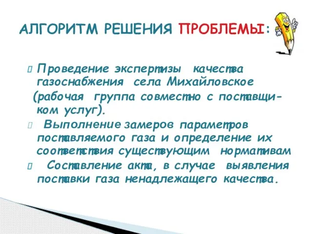 Проведение экспертизы качества газоснабжения села Михайловское (рабочая группа совместно с поставщи-ком услуг).